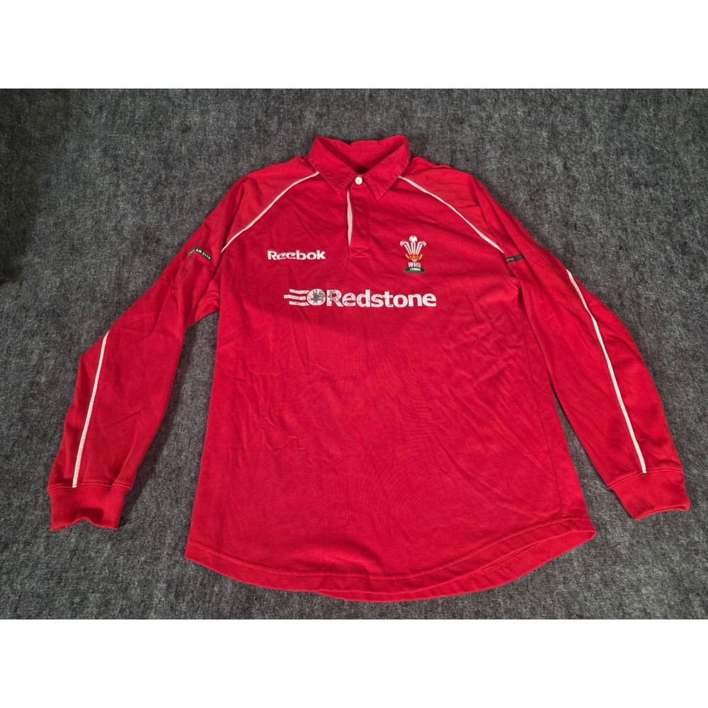 Reebok Wales Rugby Jersey Mens Medium Red WRU Redstone Long Sleeve Shirt